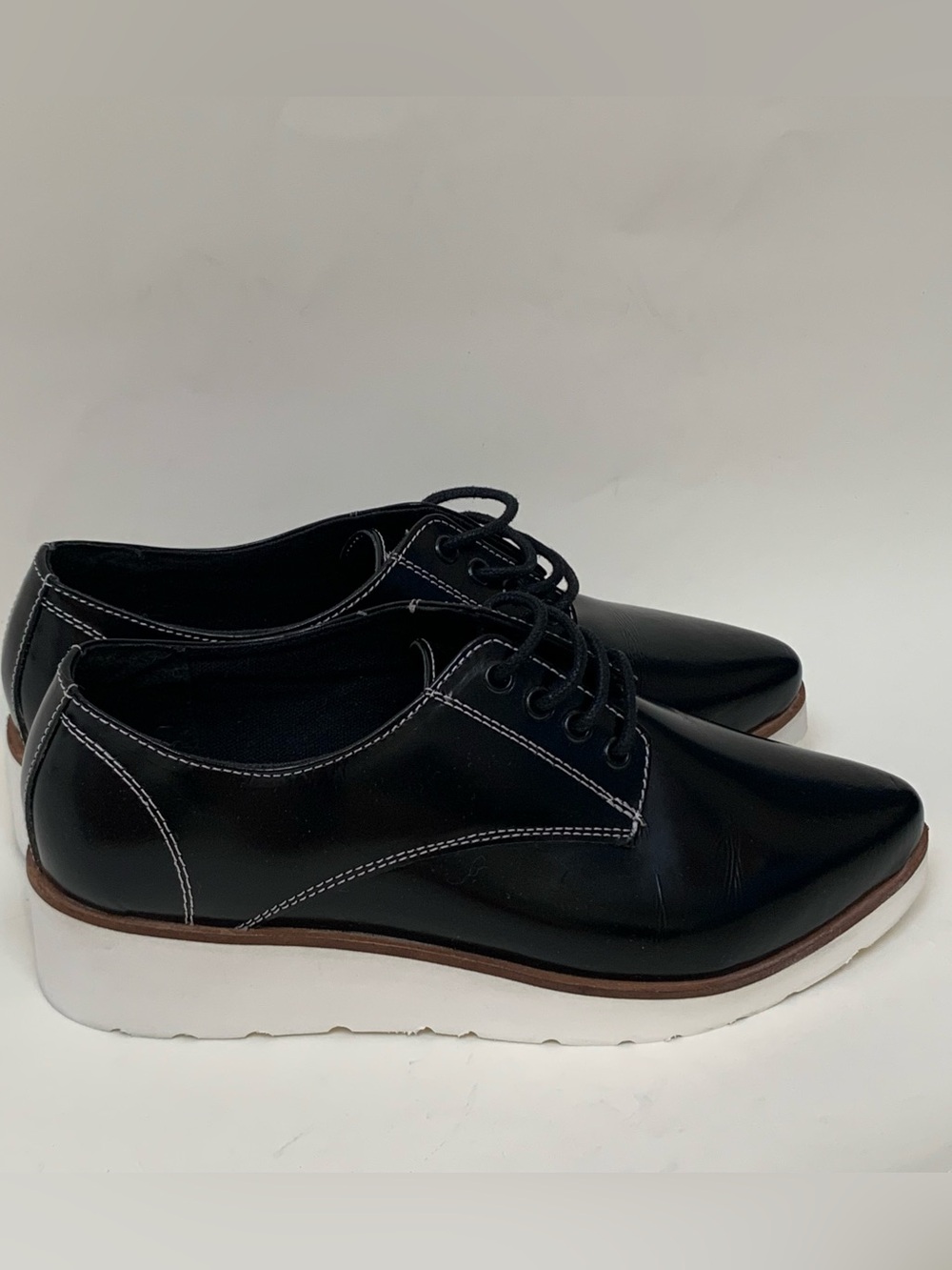 ASOS Women’s Black Patent Platform Oxford Pointed Toe Shoes Sz 7 Preppy Academic